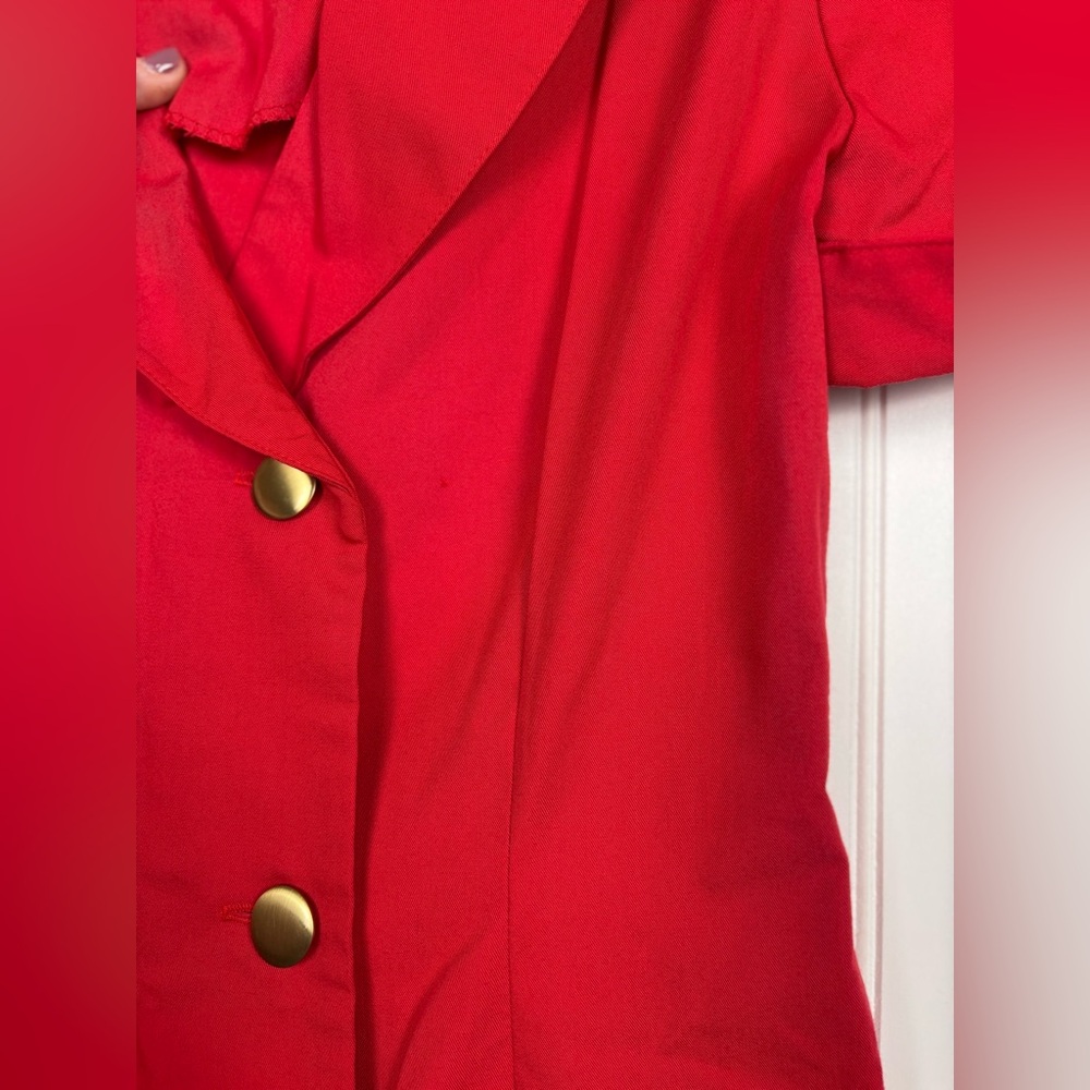 Vintage Apostrophe Red w/ Gold Button Front Dress Shoulder Pad Puff Sleeve Sz 12 - Picture 3 of 12
